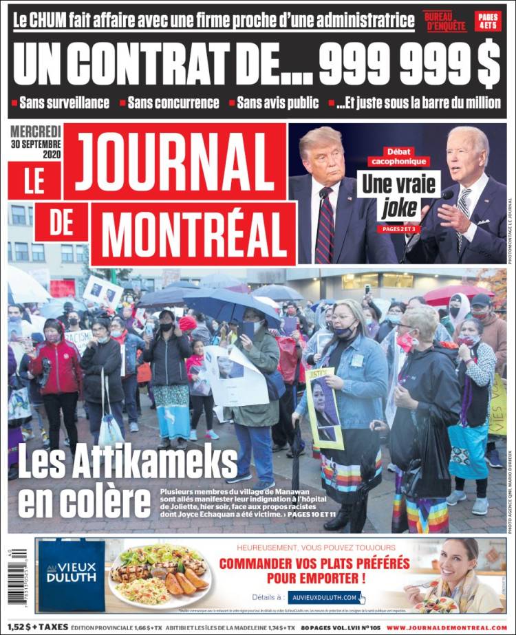 Portada de Le Journal de Montréal (Canadá)