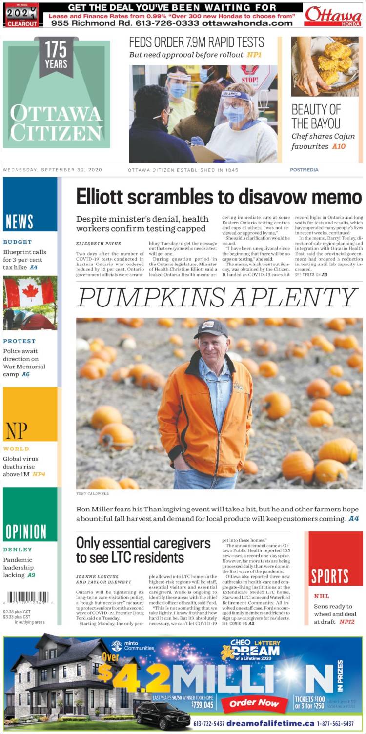 Portada de Ottawa Citizen (Canadá)