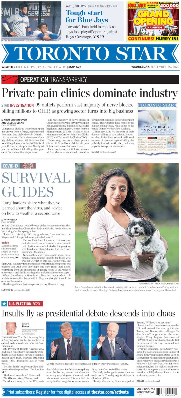 Portada de The Toronto Star (Canadá)