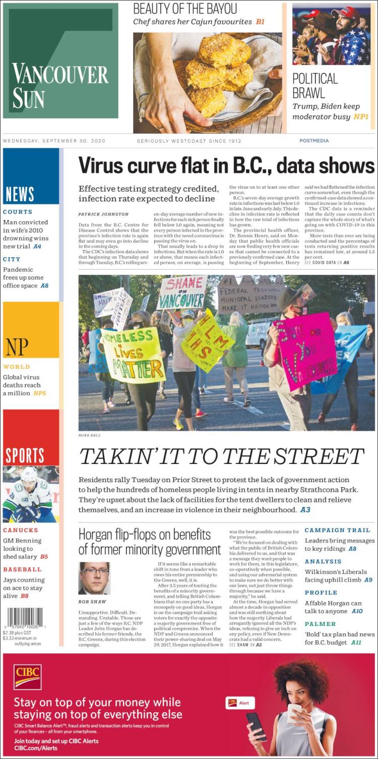 Portada de The Vancouver Sun (Canadá)