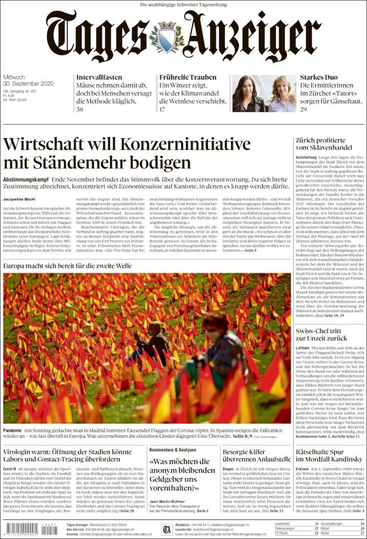 Portada de Tages-Anzeiger (Suiza)