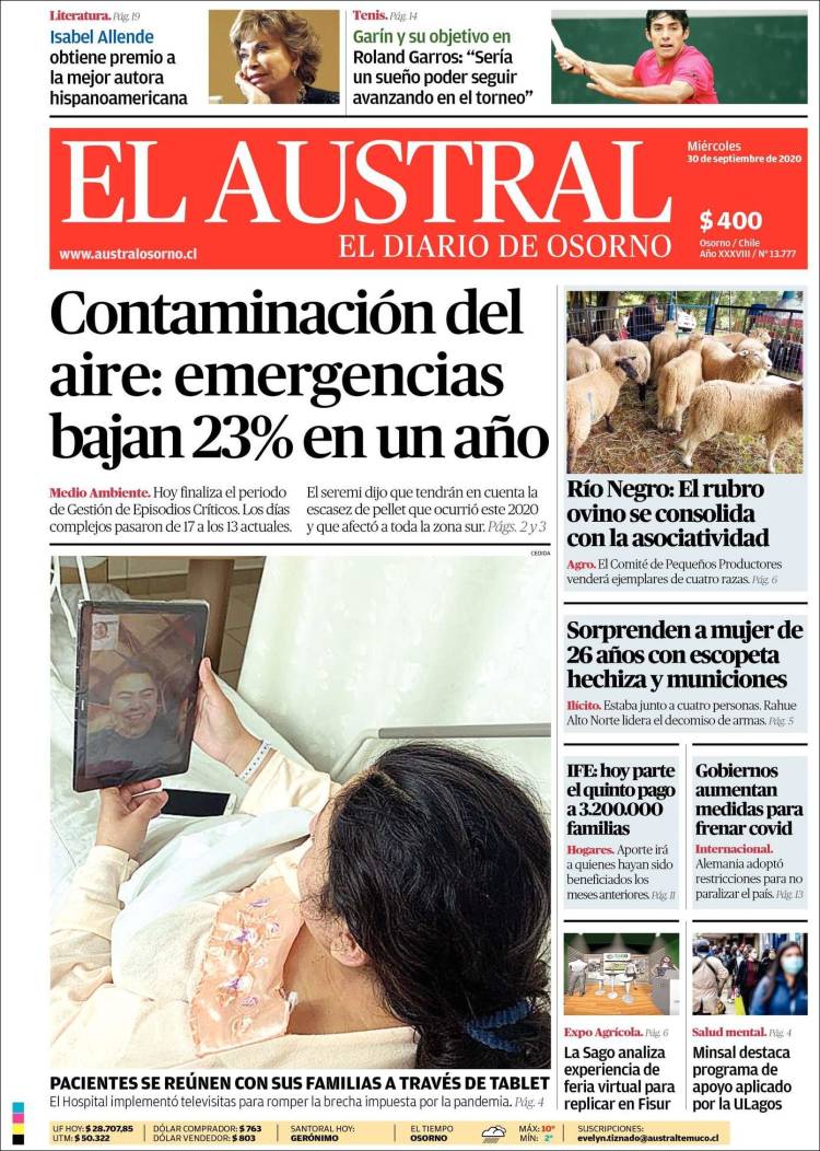 Portada de El Austral de Osorno (Chile)