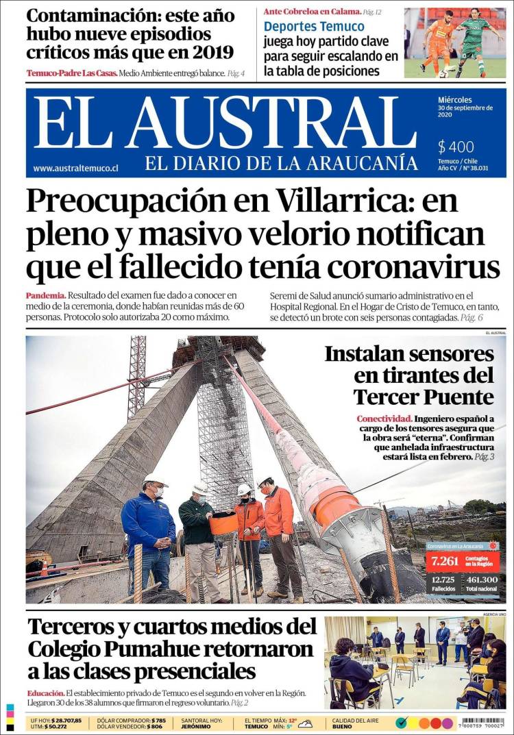 Portada de El Austral de Temuco (Chile)