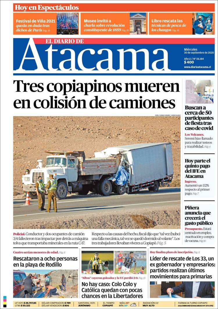 Portada de Diario de Atacama (Chile)