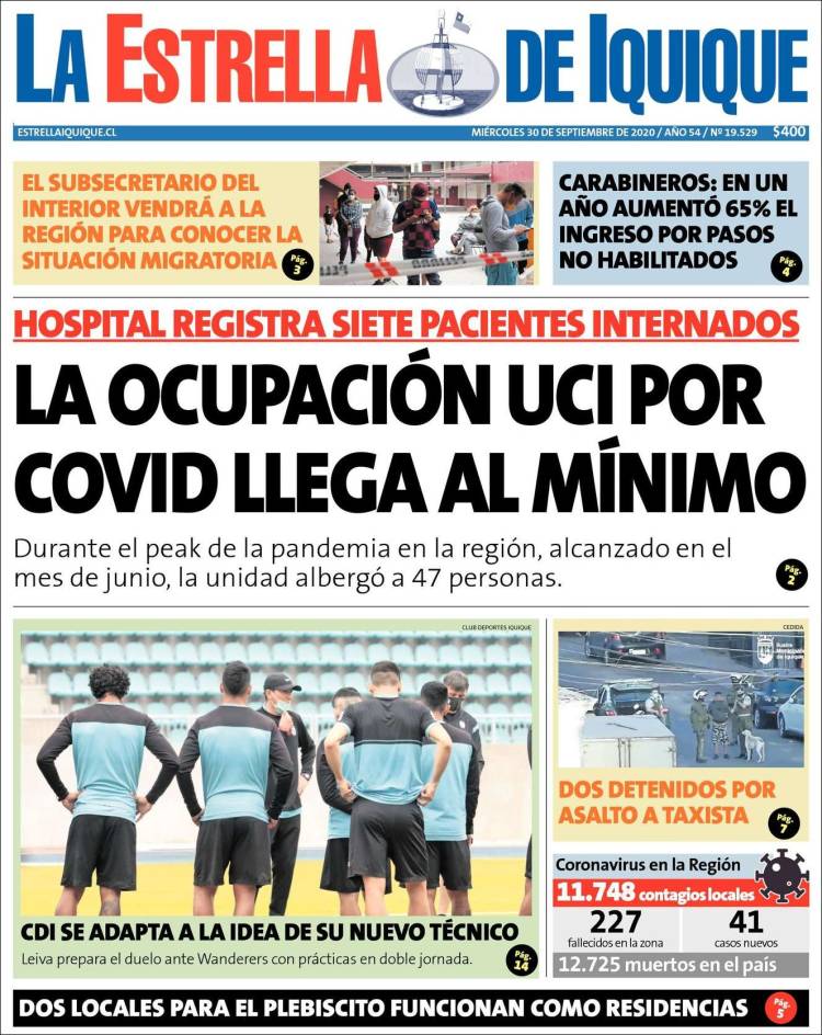 Portada de La Estrella de Iquique (Chile)