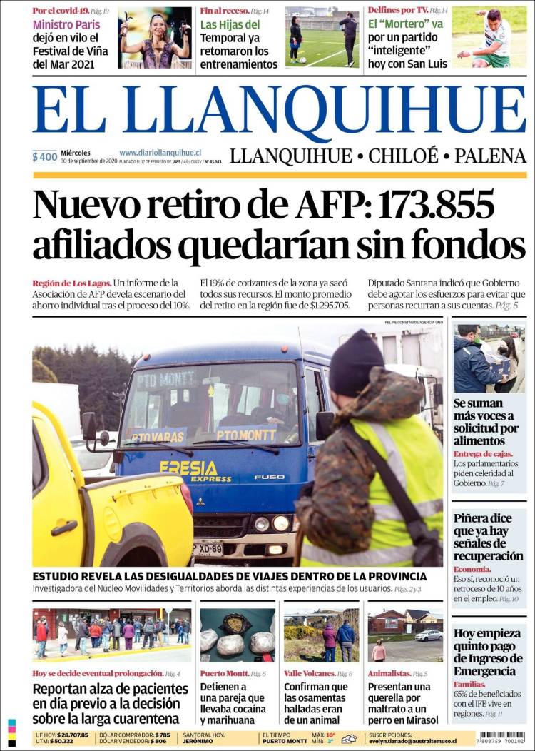 Portada de El Llanquihue (Chile)
