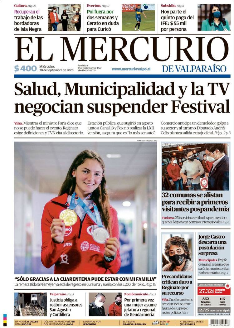 Portada de Mercurio de Valparaiso (Chile)