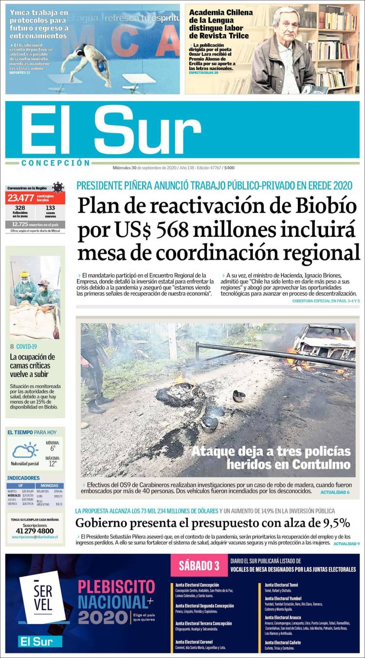 Portada de El Sur (Chile)