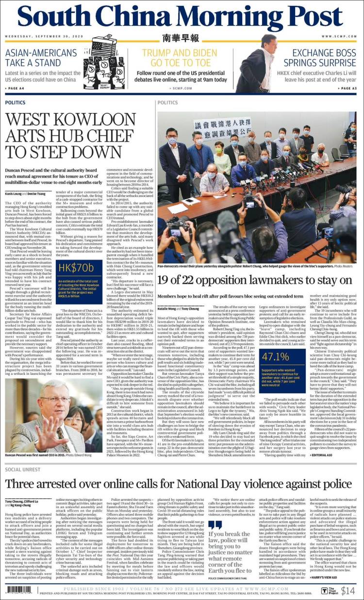 Portada de South China Morning Post (China)
