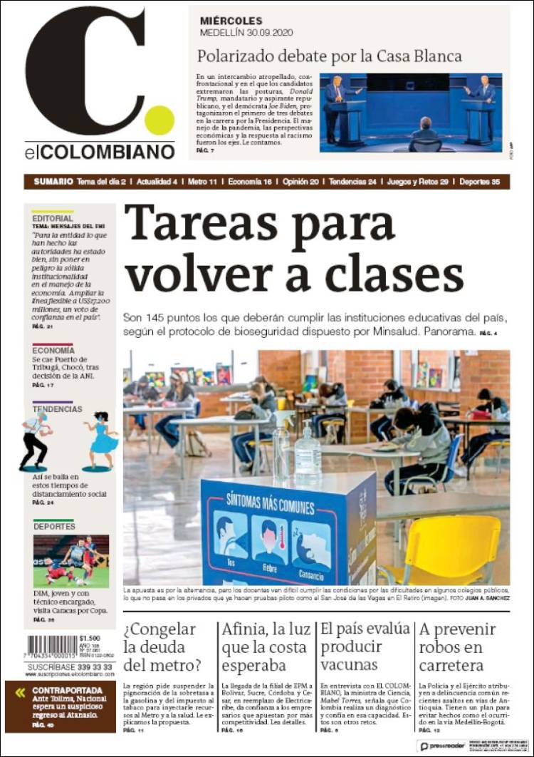 Portada de El Colombiano (Colombia)