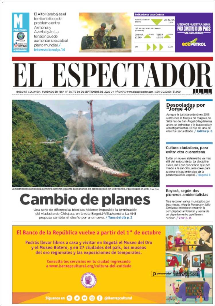 Portada de El Espectador (Colombia)