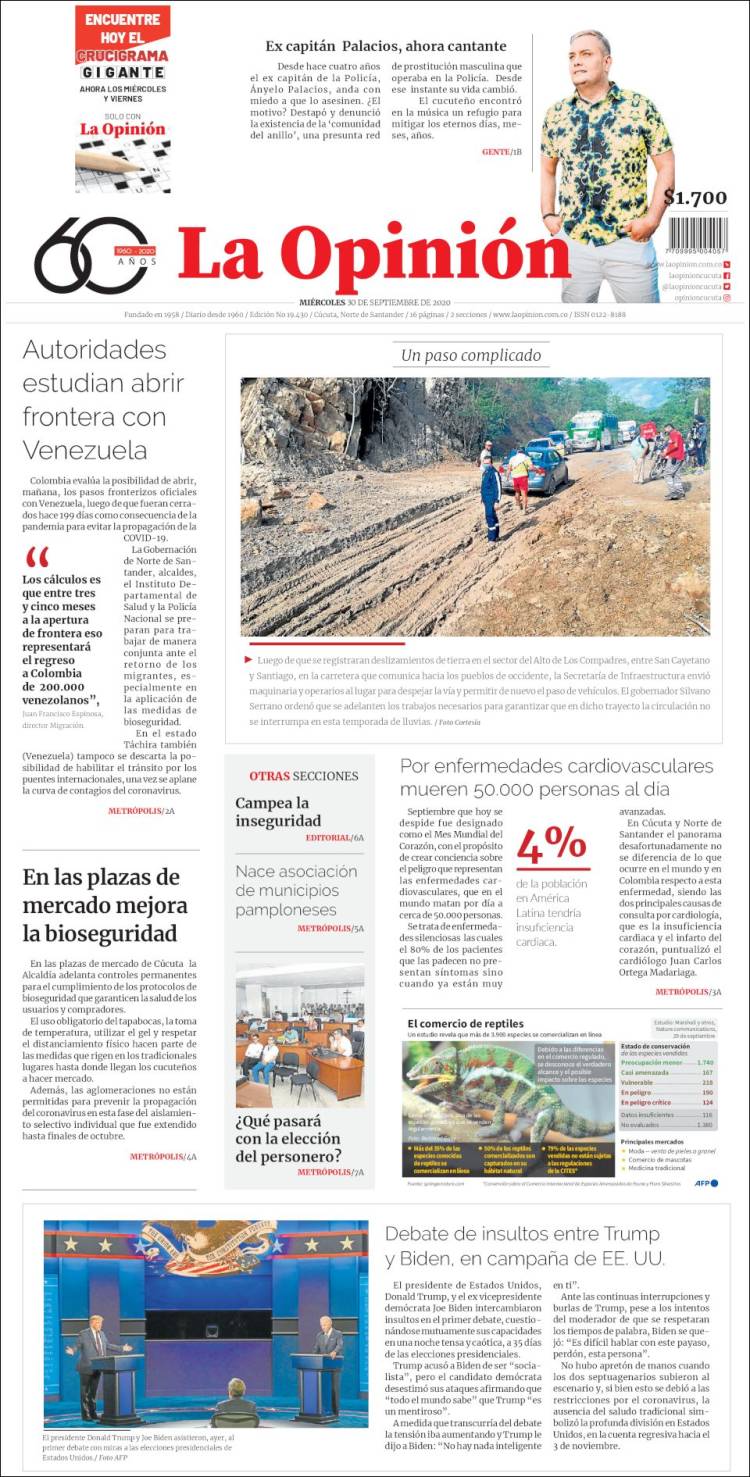 Portada de Diario La Opinion (Colombia)