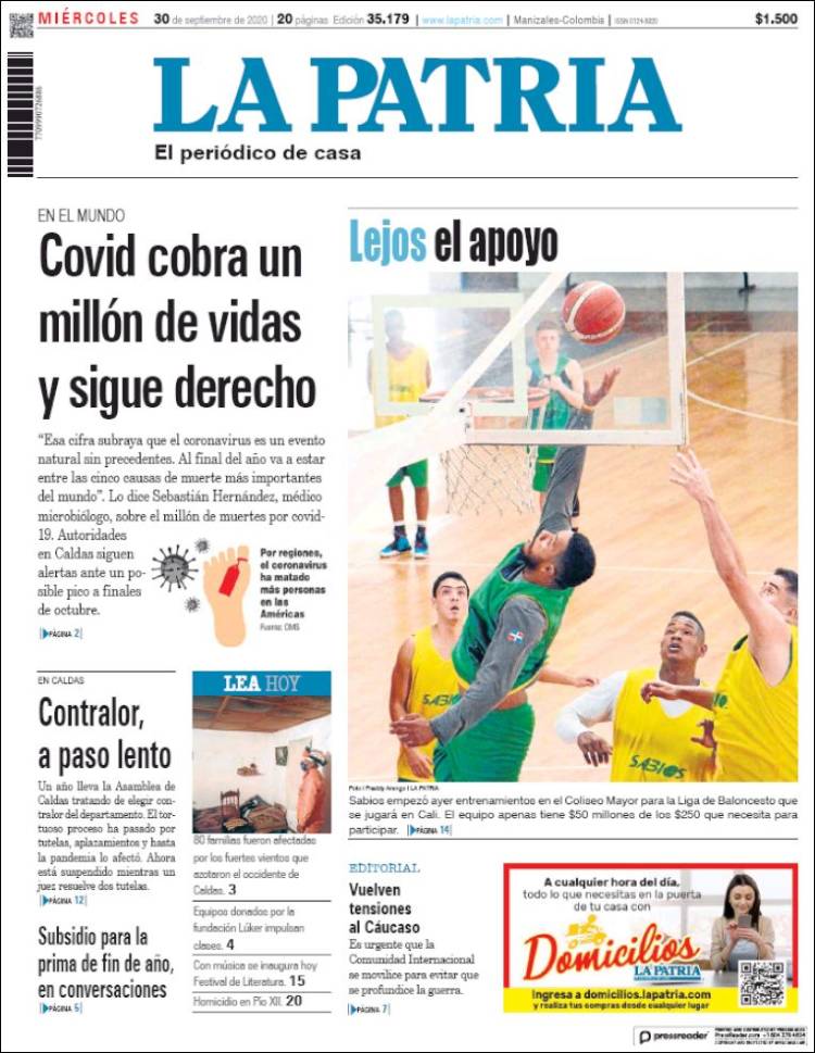 Portada de La Patria (Colombia)