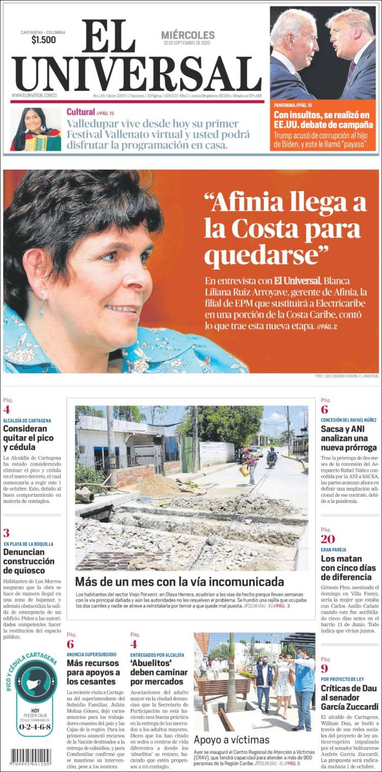Portada de El Universal (Colombia)