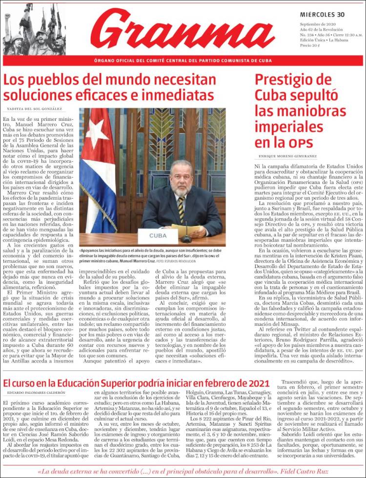 Portada de Granma (Cuba)