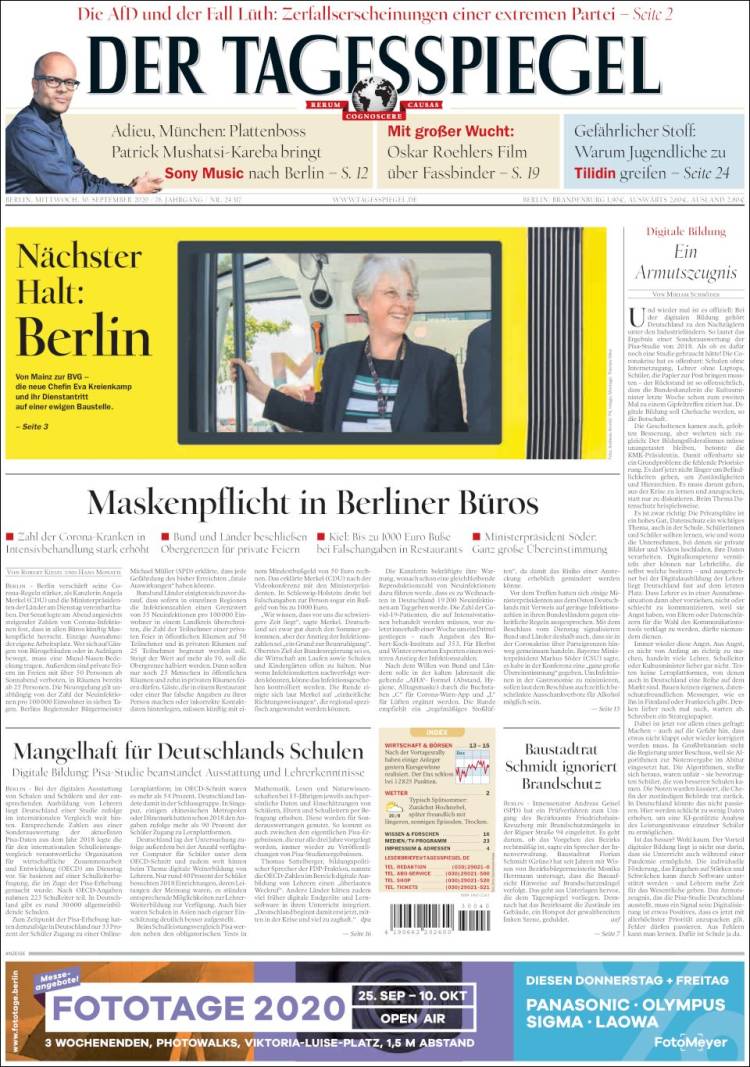 Portada de Der Tagesspiegel (Alemania)