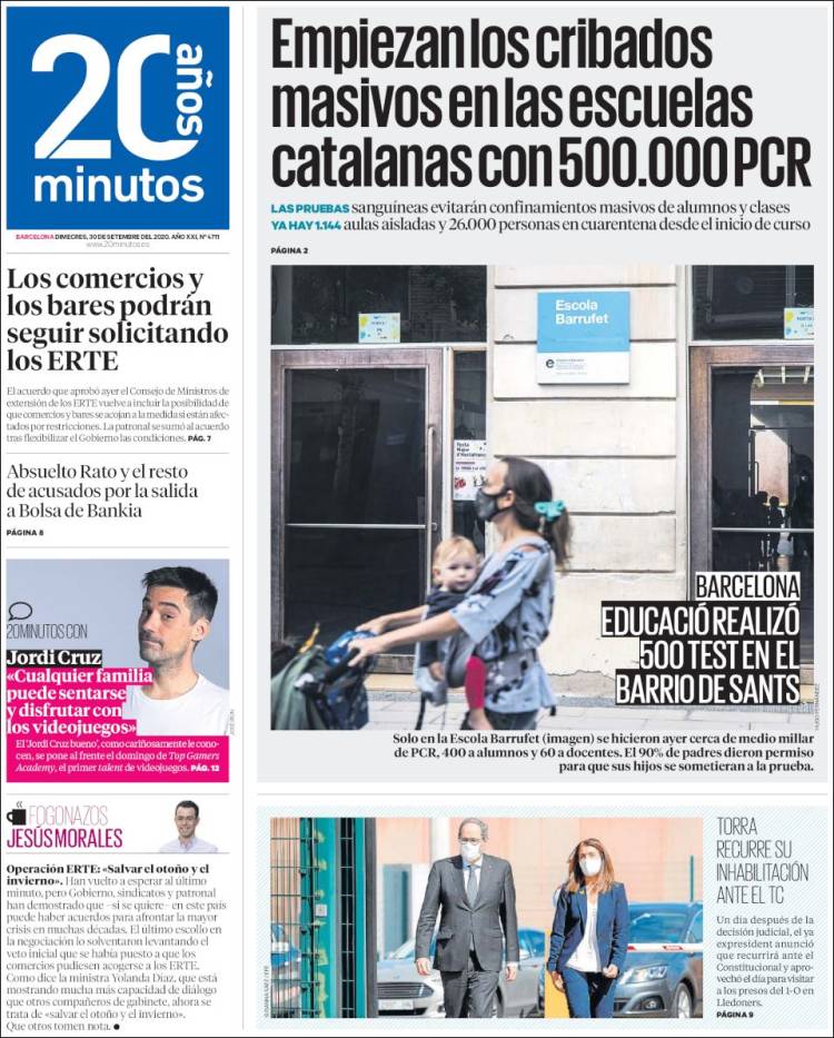 Portada de 20 Minutos - Barcelona (España)