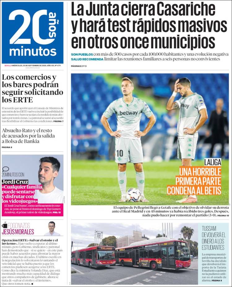 Portada de 20 Minutos - Sevilla (España)