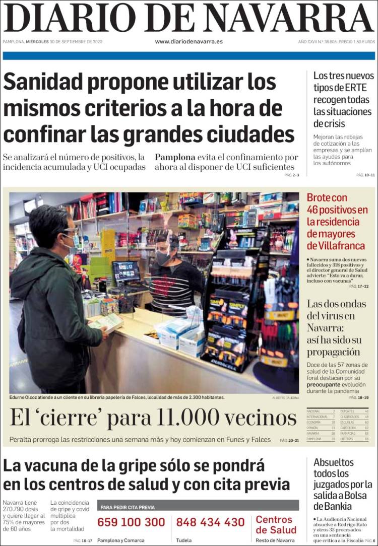 Portada de Diario de Navarra (España)