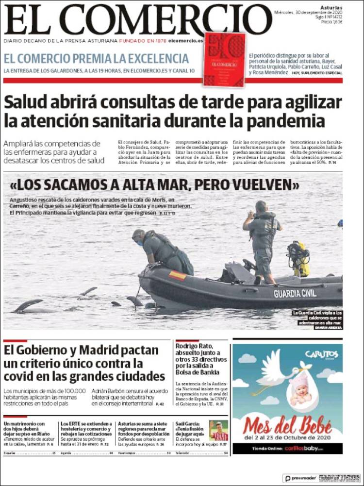Portada de El Comercio (España)
