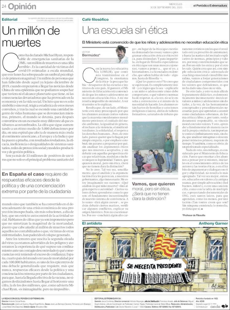 Portada de El Periódico de Extremadura (España)