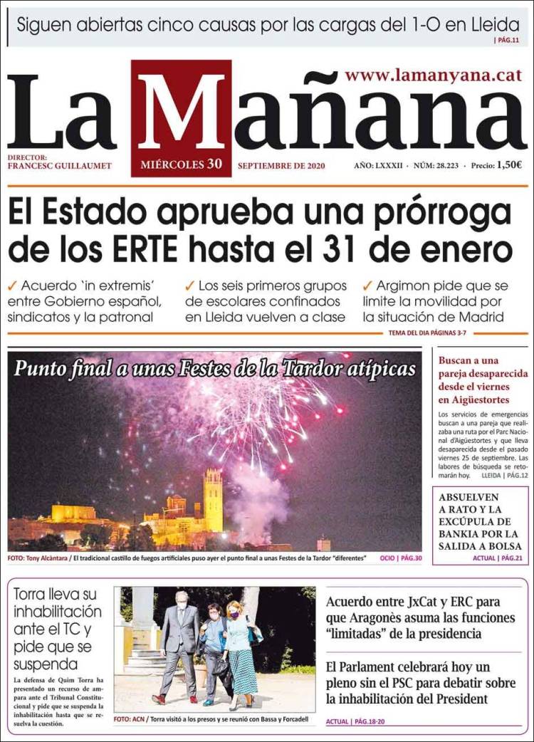 Portada de La Mañana - Diari de Ponent (España)