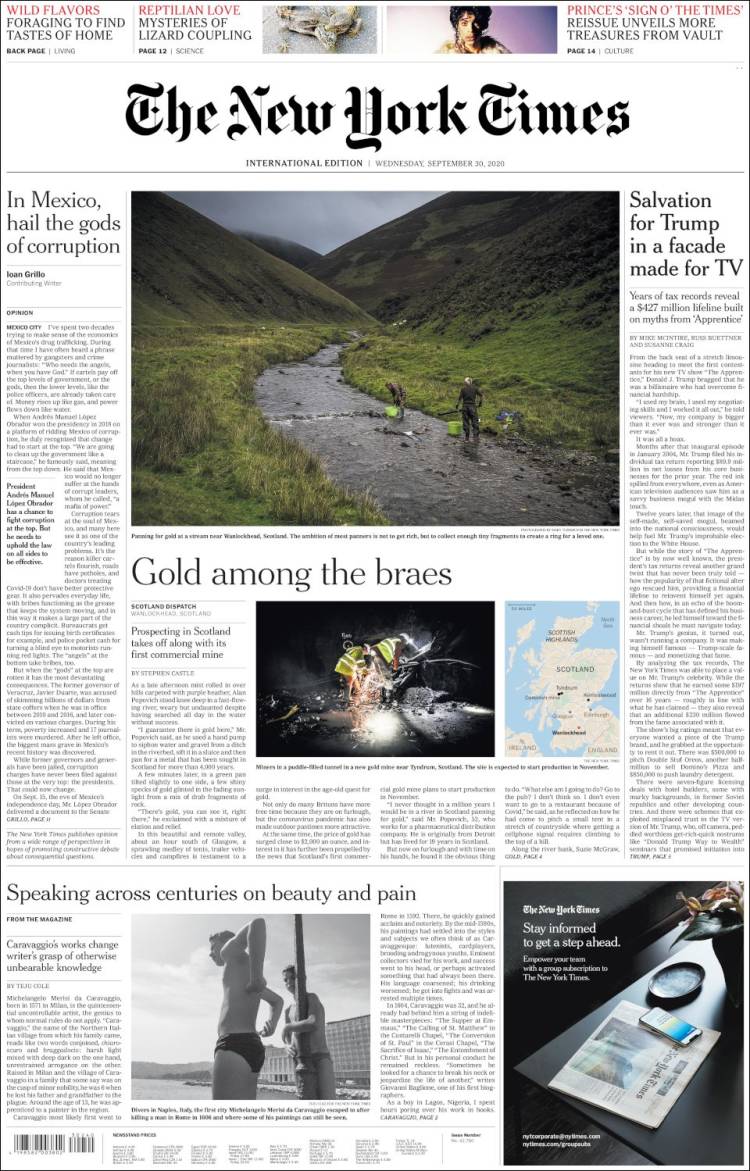 Portada de International New York Times (Europa)
