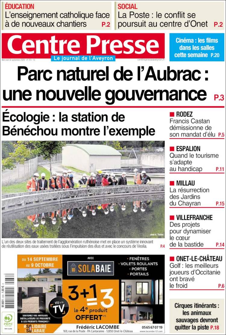 Portada de Centre Presse (Francia)