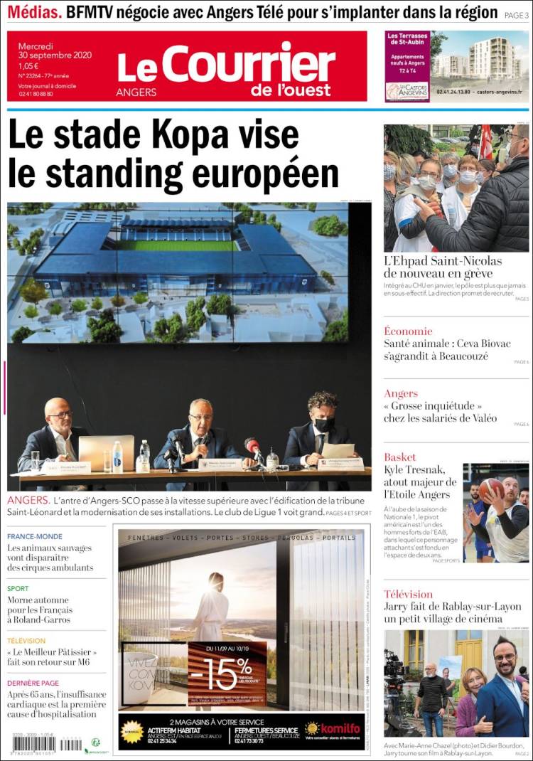 Portada de Le Courrier de l'Ouest (Francia)