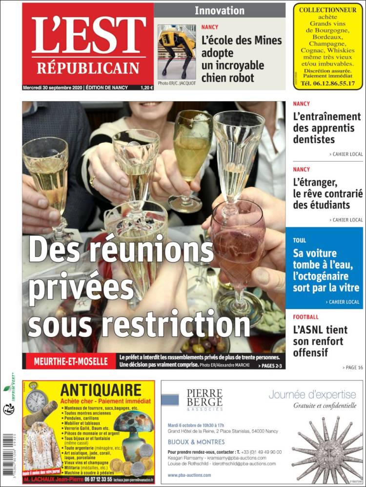 Portada de L'Est Republicain (Francia)