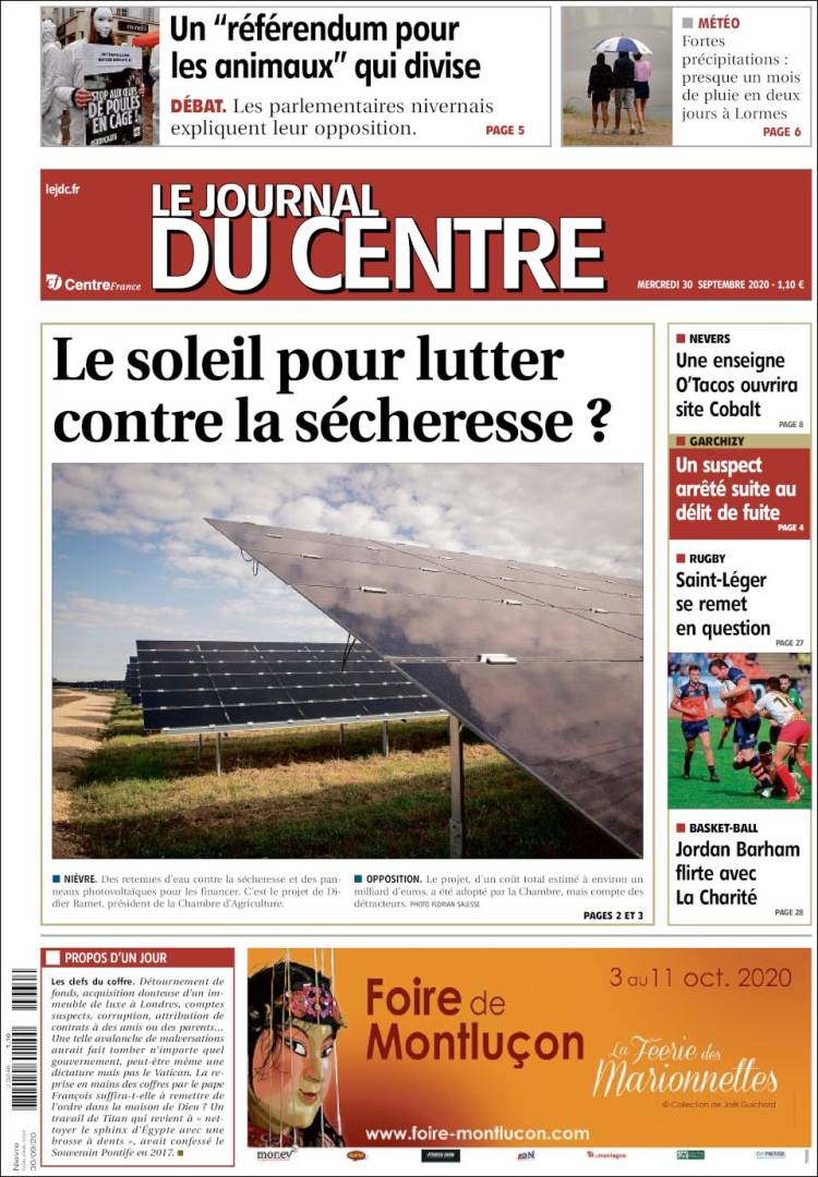 Portada de Le Journal du Centre (Francia)