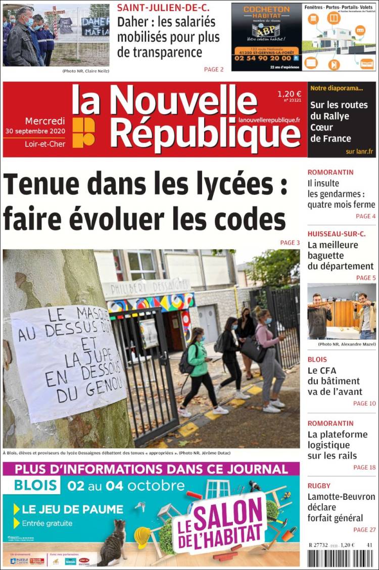 Portada de La Nouvelle Republique (Francia)