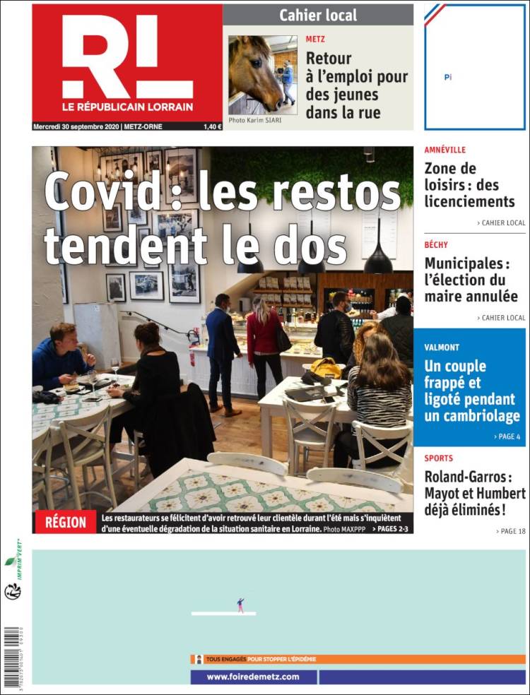 Portada de Le Republicain Lorrain (Francia)