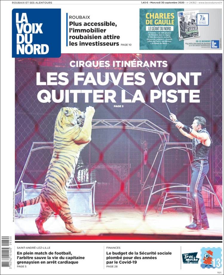 Portada de La Voix du Nord (Francia)