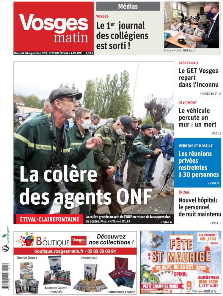 Portada de Vosges Matin (Francia)