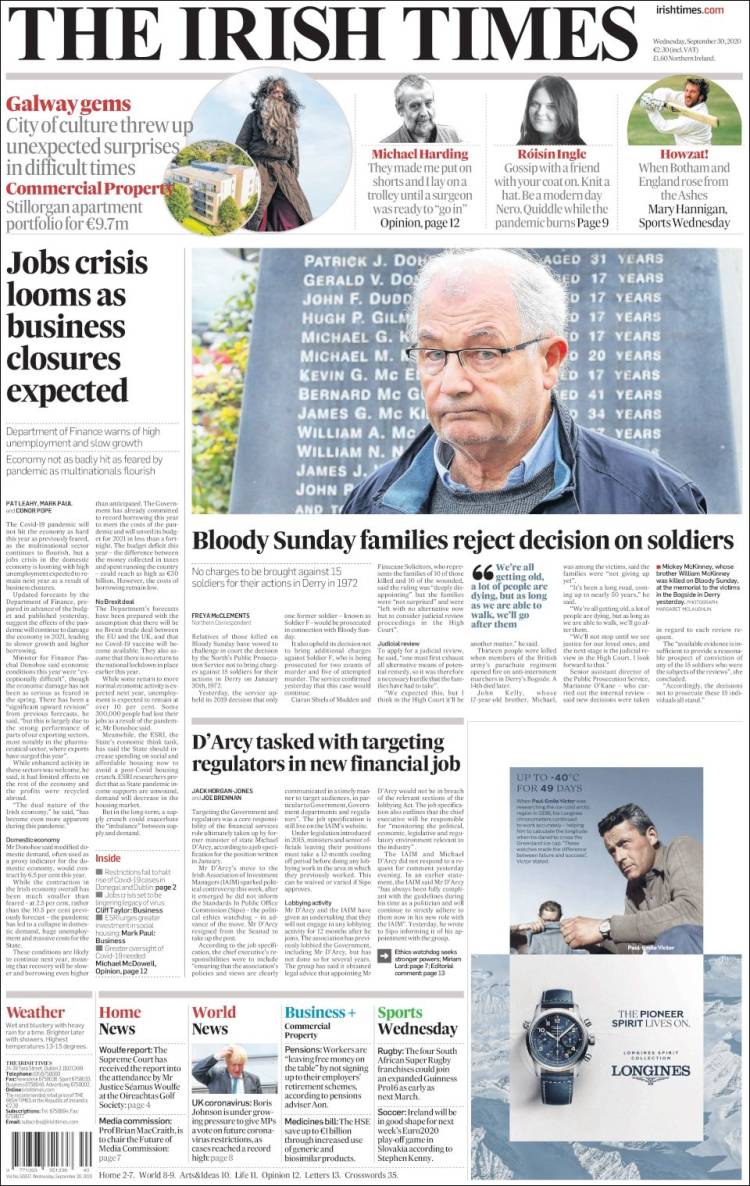 Portada de Irish Times (Irlanda)