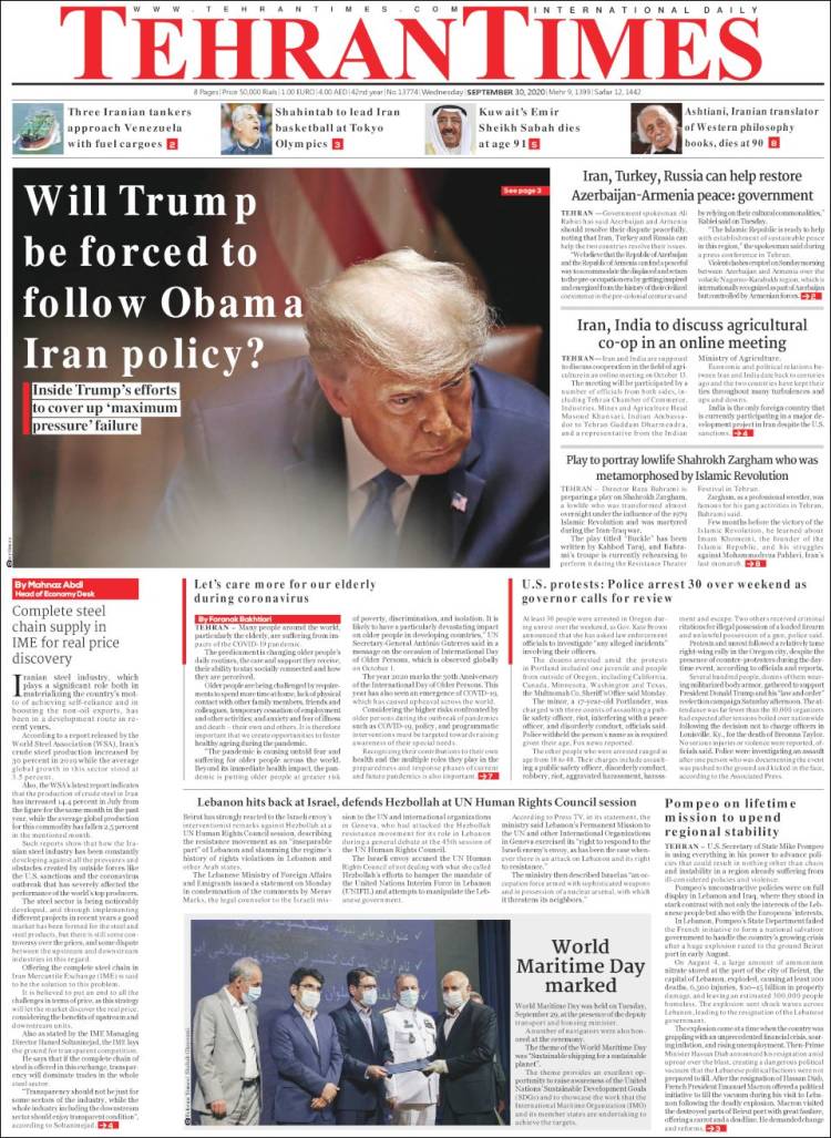 Portada de TehranTimes (Ir&aacute;n)