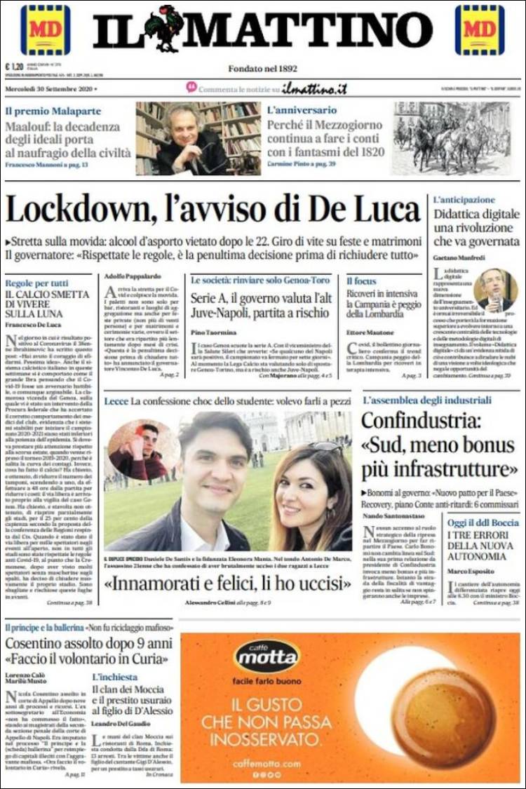 Portada de Il Mattino (Italia)