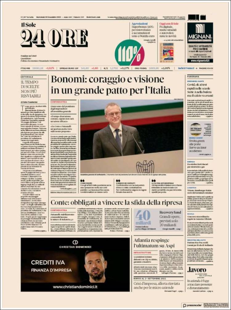 Portada de Il Sole 24 ORE (Italia)