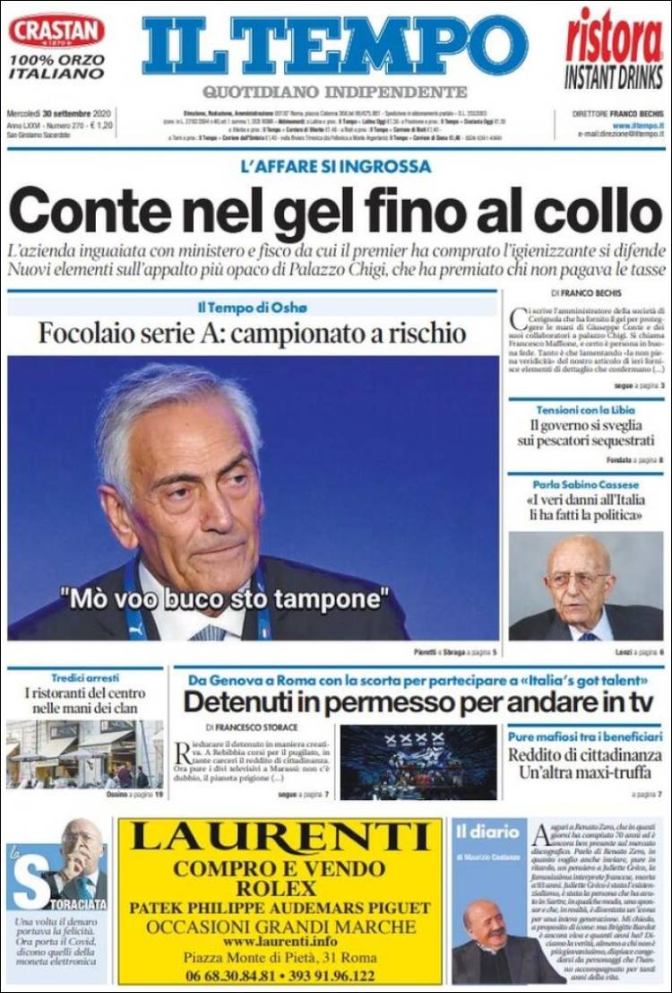 Portada de Il Tempo (Italia)