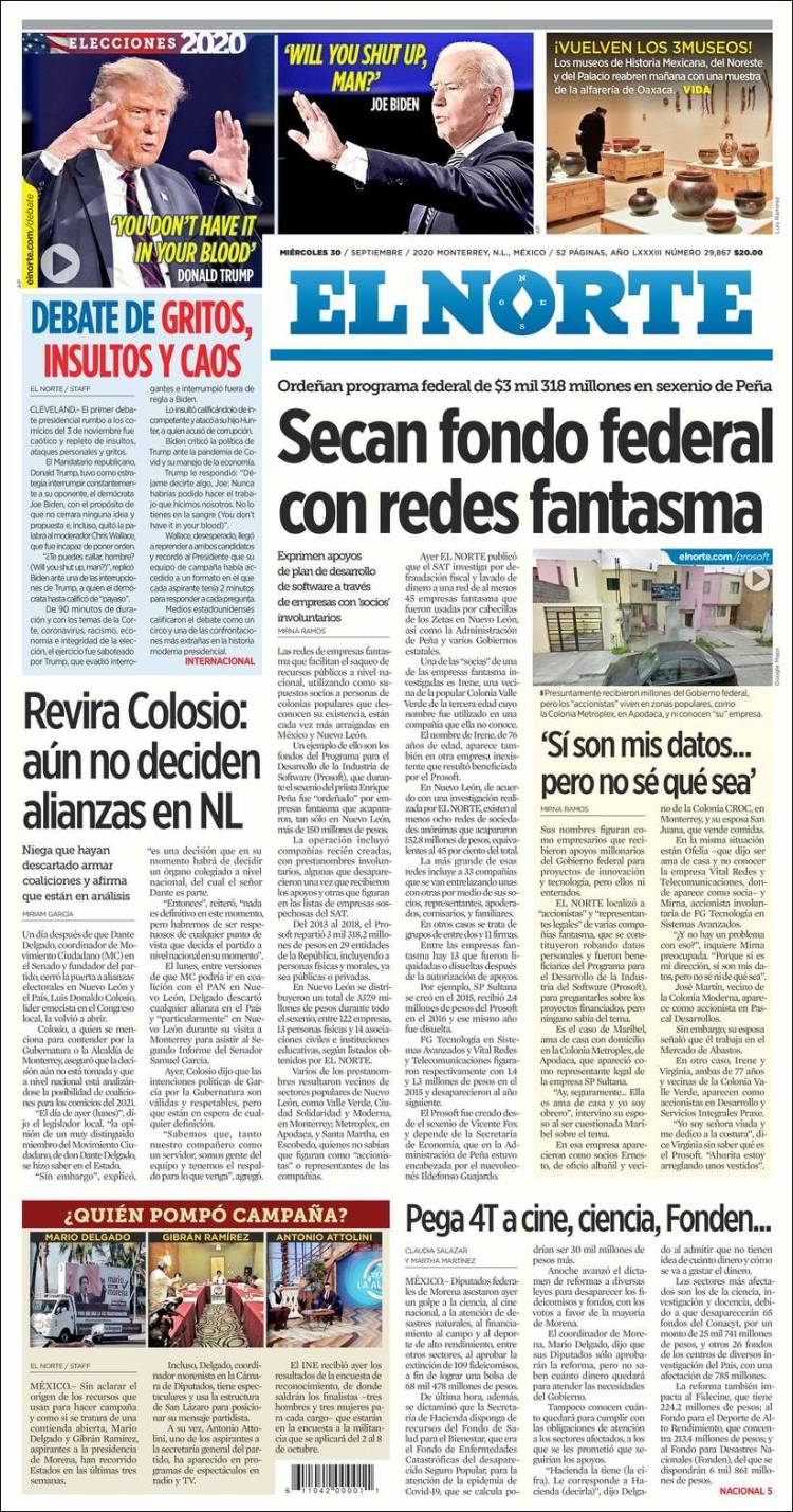 Portada de El Norte (M&eacute;xico)