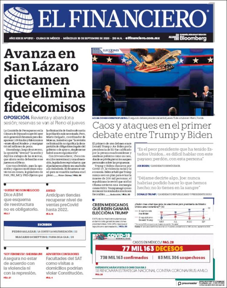 Portada de El Financiero (M&eacute;xico)