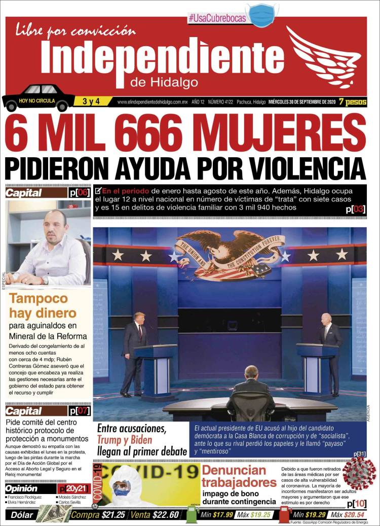Portada de El Independiente de Hidalgo (M&eacute;xico)