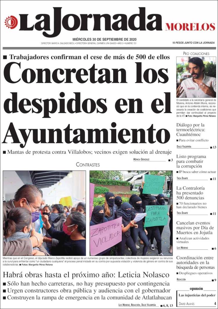 Portada de La Jornada - Morelos (M&eacute;xico)