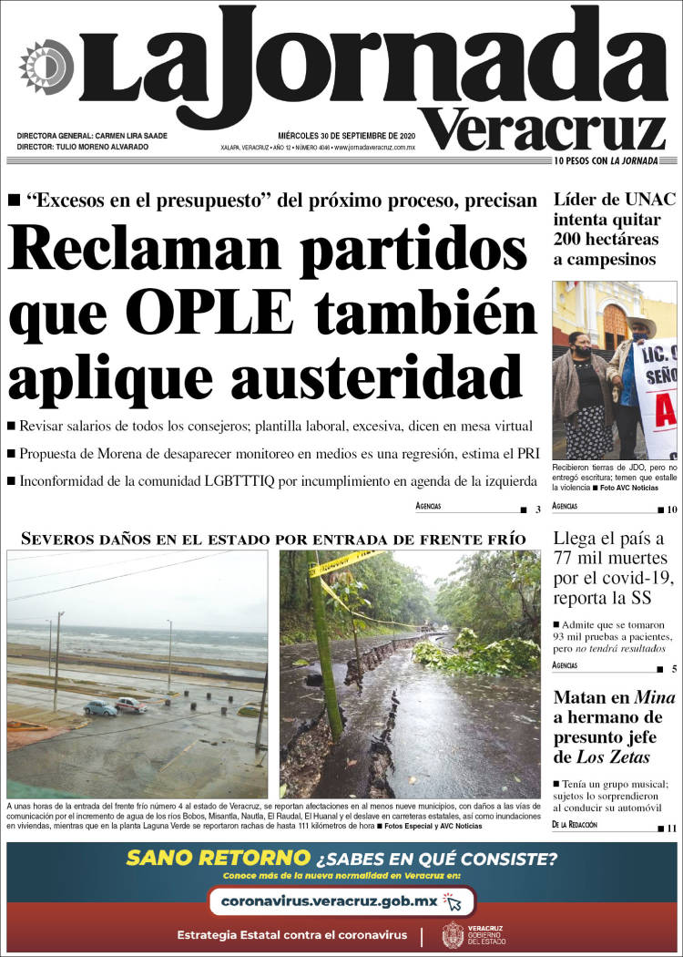 Portada de La Jornada Veracruz (M&eacute;xico)