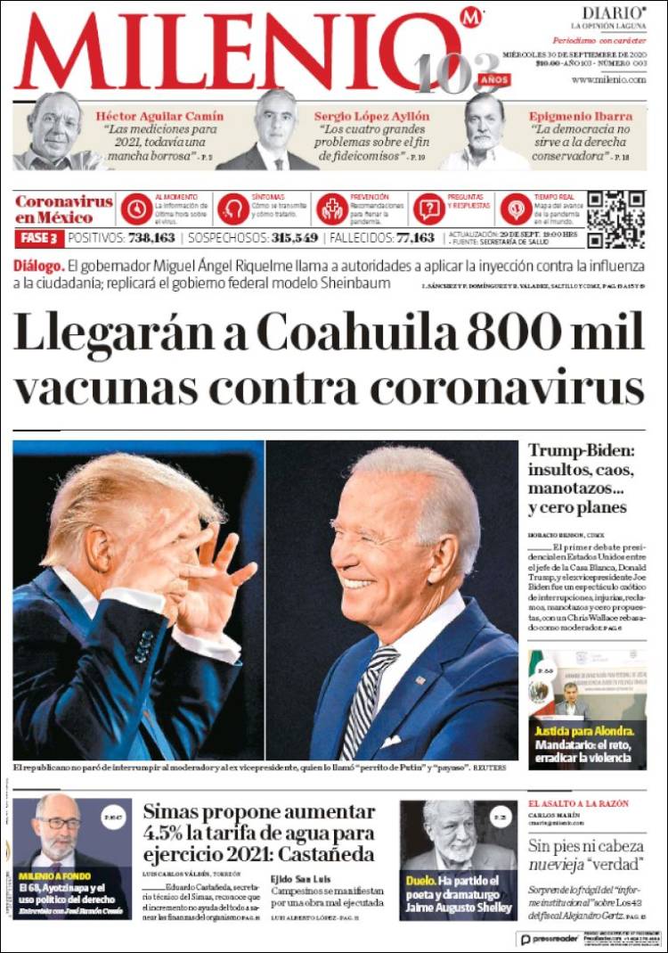 Portada de Milenio - Laguna (M&eacute;xico)