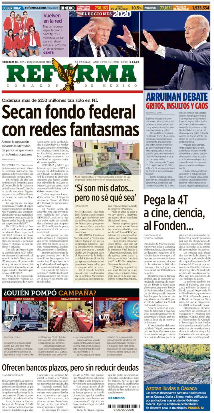 Portada de Reforma (M&eacute;xico)