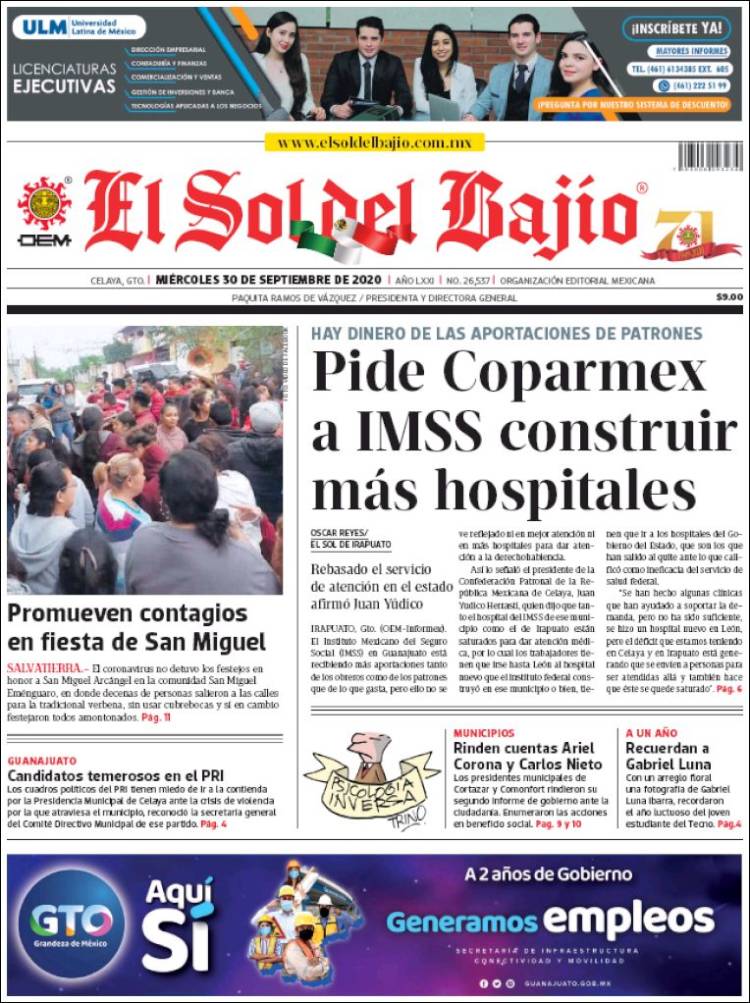 Portada de El Sol del Bajio (M&eacute;xico)