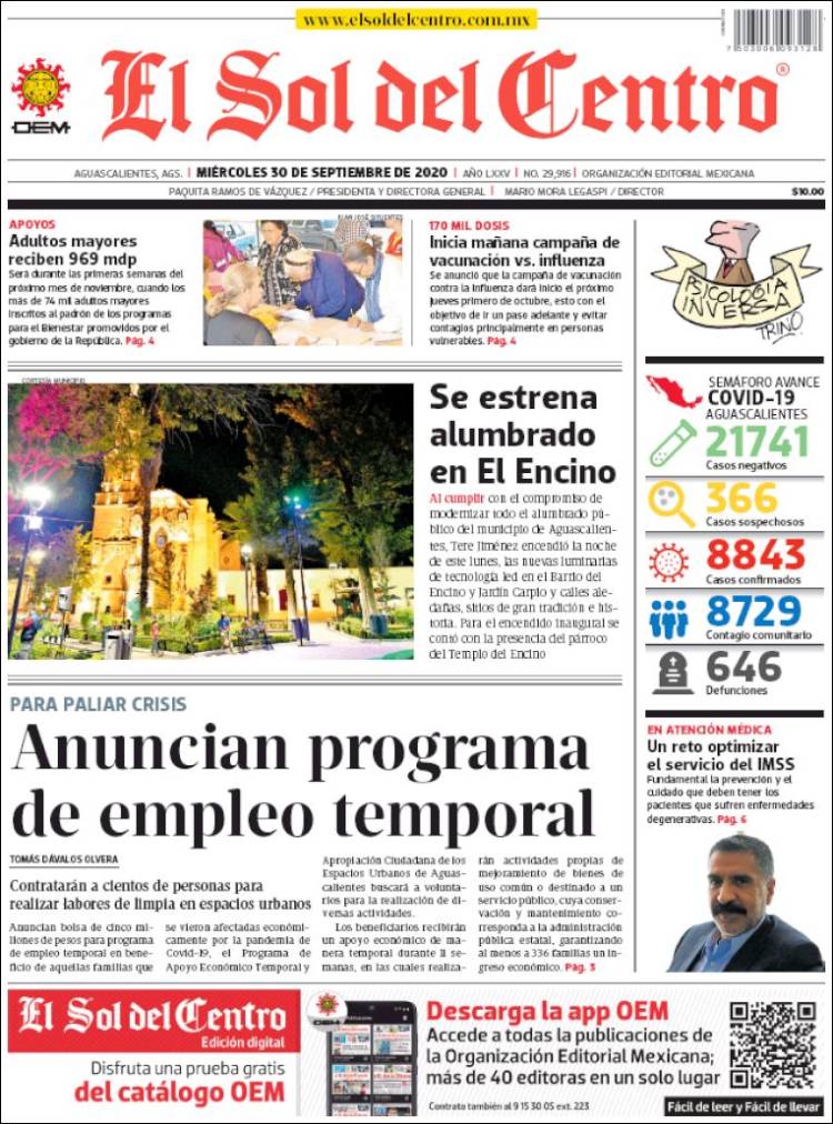 Portada de El Sol del Centro (M&eacute;xico)