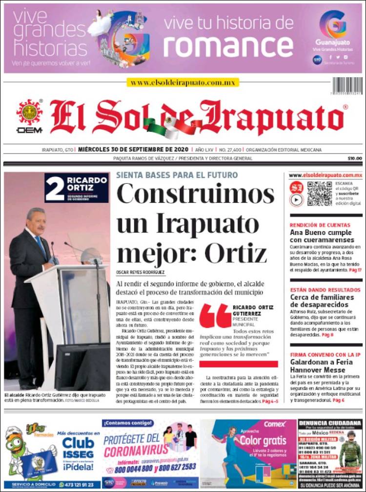 Portada de El Sol de Irapuato (M&eacute;xico)